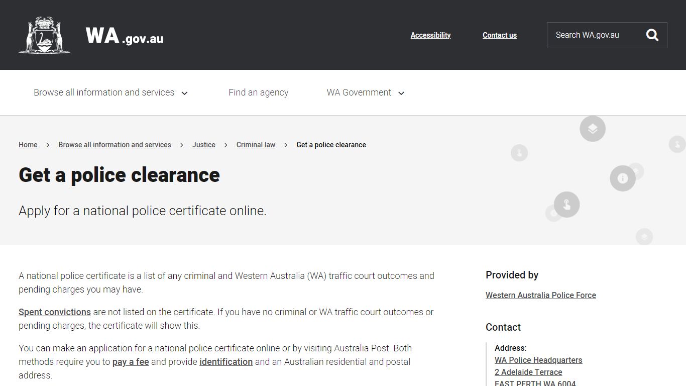 Get a police clearance | Western Australian Government - WA